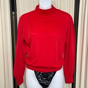 60’S-70’S VINTAGE- KAWAIICORE STYLE RED TURTLENECK SLIGHTLY PUFFED SLEEVES M